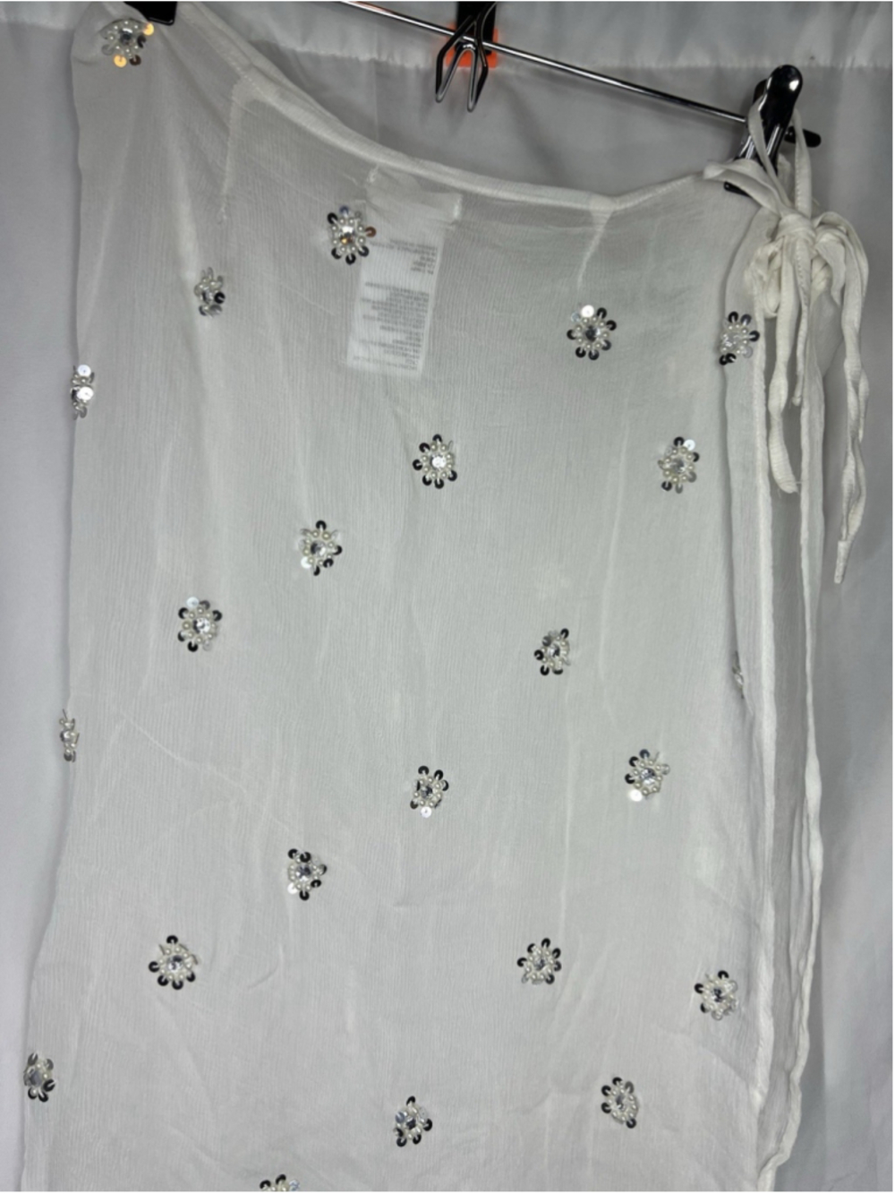 Free People Beaded Embellished Apron Sarong White One Size Sheer Cover Up Vacay - Picture 7 of 13